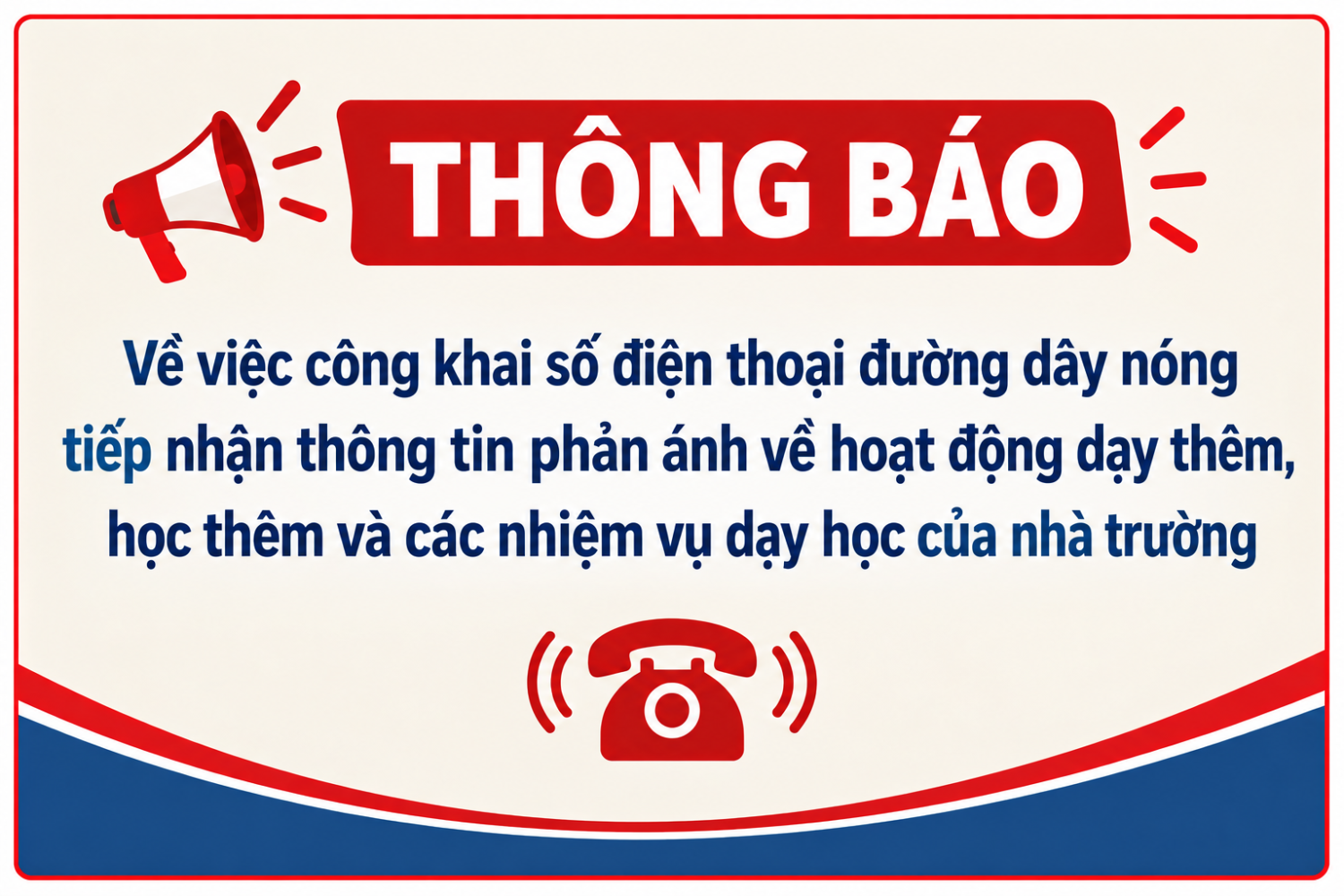 TRƯỜNG THPT LỘC THÀNH CÔNG KHAI ĐƯỜNG DÂY NÓNG TIẾP NHẬN PHẢN ÁNH VỀ HOẠT ĐỘNG DẠY THÊM, HỌC THÊM VÀ CÁC NHIỆM VỤ DẠY HỌC
