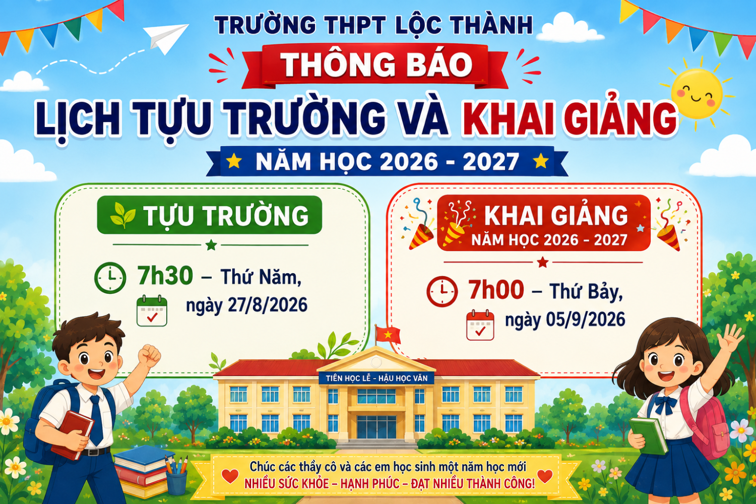 THÔNG BÁO LỊCH TỰU TRƯỜNG VÀ KHAI GIẢNG NĂM HỌC MỚI 2026 -2027